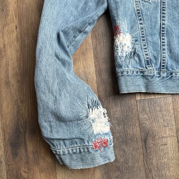 Vintage Replay Denim Jacket Women's Large Blue Made In Italy Grunge Patched 6476 - Picture 6 of 13